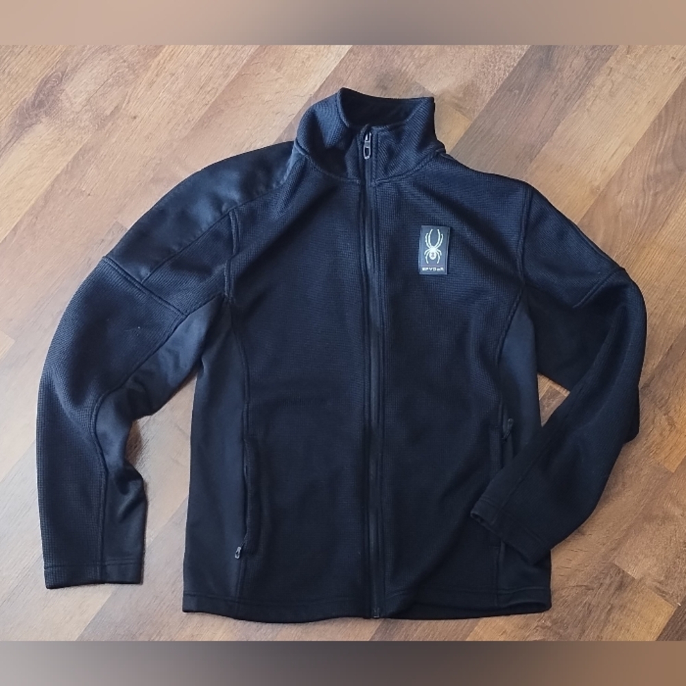 Spyder Jacket Black Waffle Soft Knit Fleece Lined Mens Size S Small Full Zip